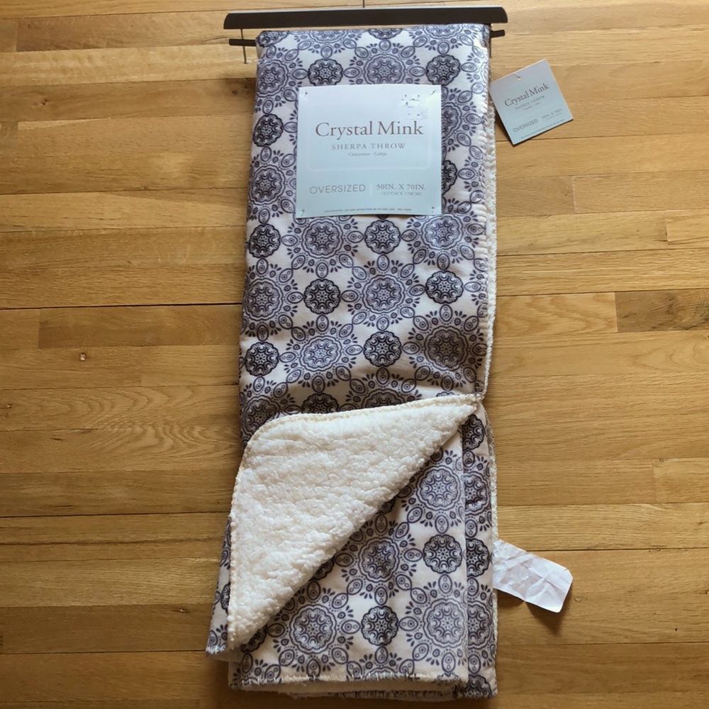 Sherpa Throw Blanket - Oversized 50x70 Gray and Ivory NEW NWT Crystal Mink brand